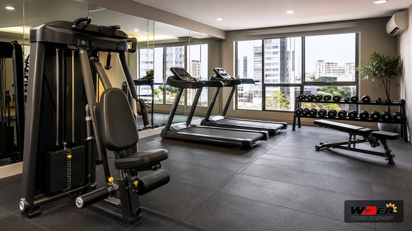 Low maintenance commercial gym equipment for property projects with WDER logo - AR