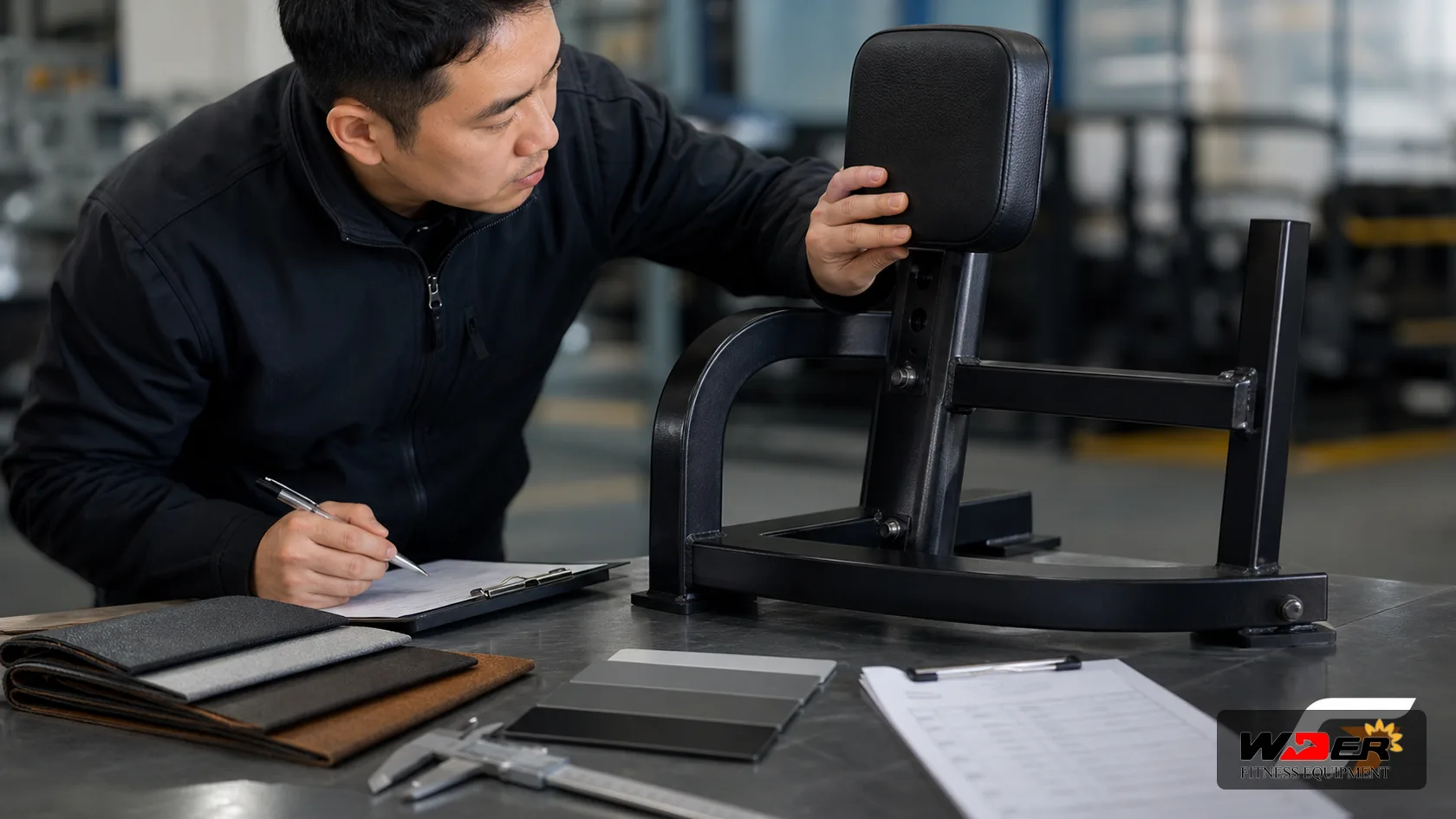 Commercial gym equipment sample order evaluation with WDER logo - AR