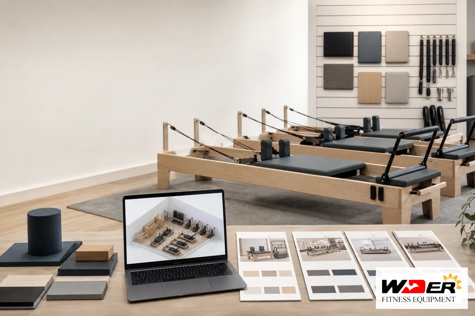 Commercial gym equipment upholstery and stitching inspection with WDER logo - ar