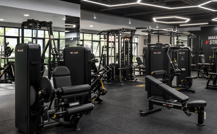 Commercial gym project planning with strength machines, cardio and free weights